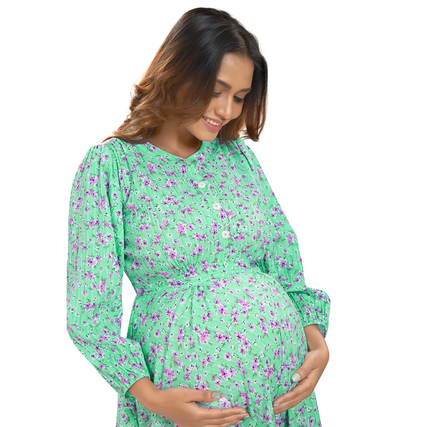 Sea Green Soft Maternity Dress - Green - Image 3