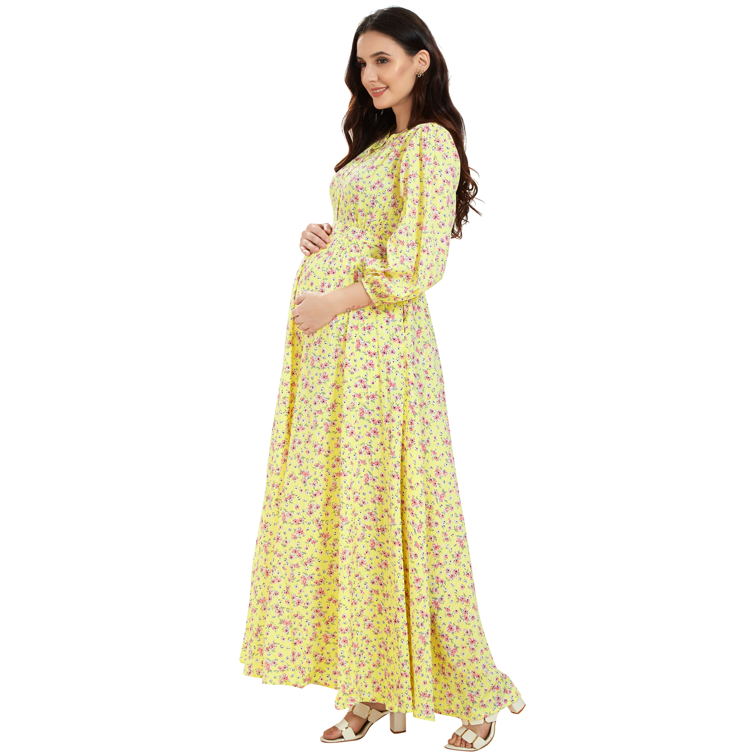 Yellow Soft Rayon Maternity Dress - Red - Image 2