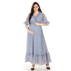 Florentine Blue Georgette Maternity Dress - Blue