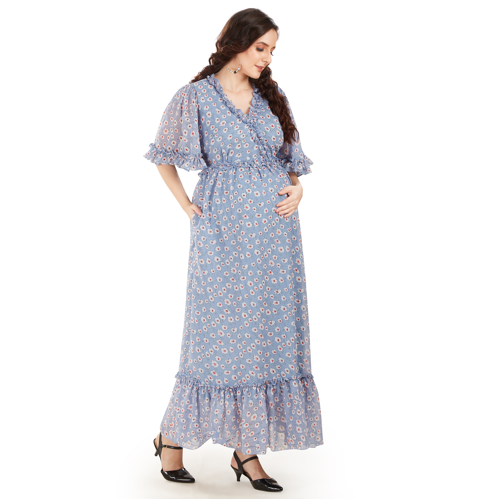 Florentine Blue Georgette Maternity Dress - Blue - Image 2