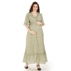 Green Georgette Fulllength Maternity Dress - Green