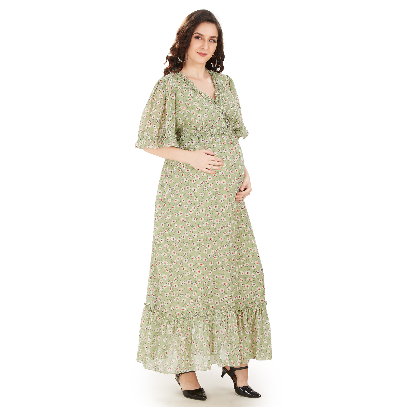 Green Georgette Fulllength Maternity Dress - Green - Image 2