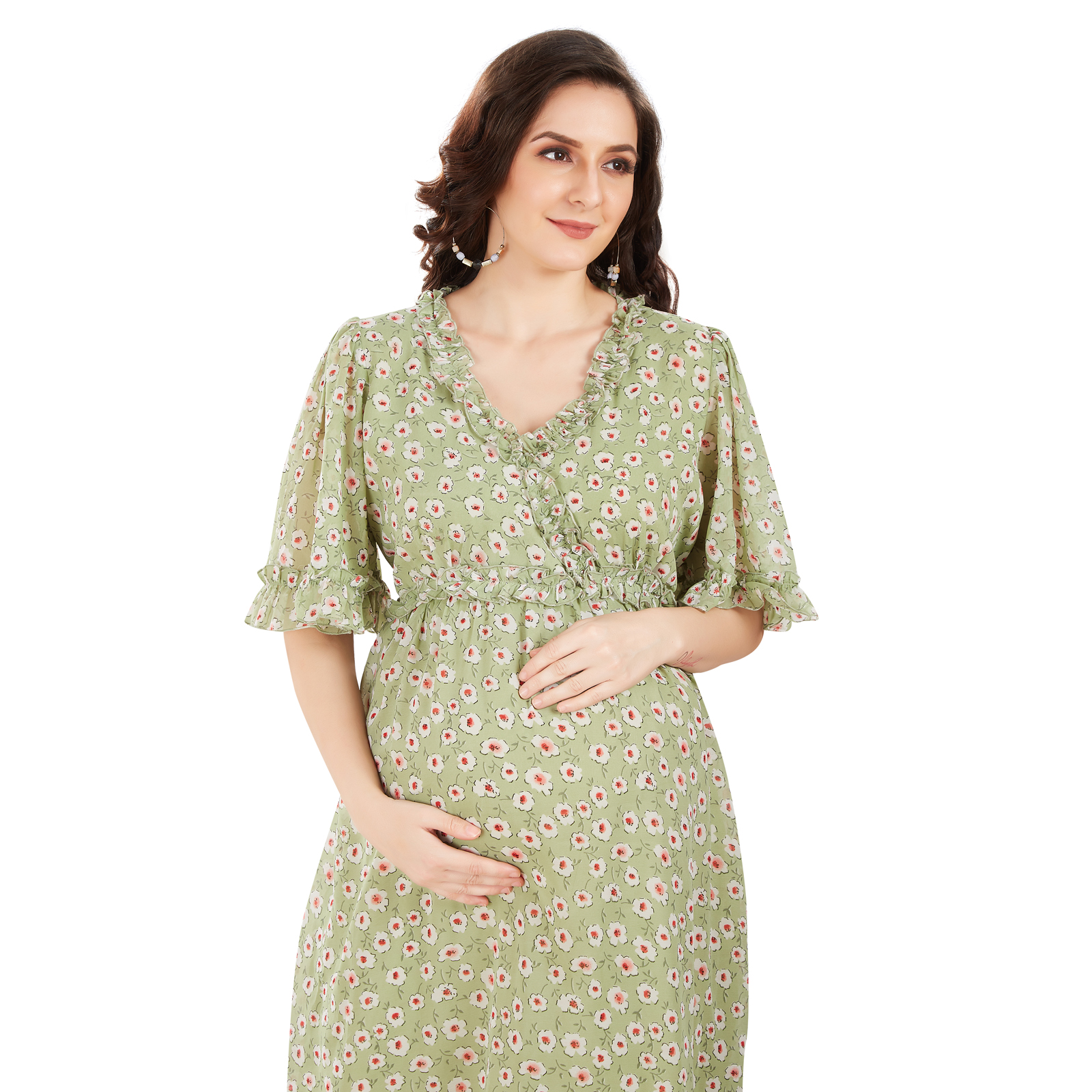 Green Georgette Fulllength Maternity Dress - Green - Image 3