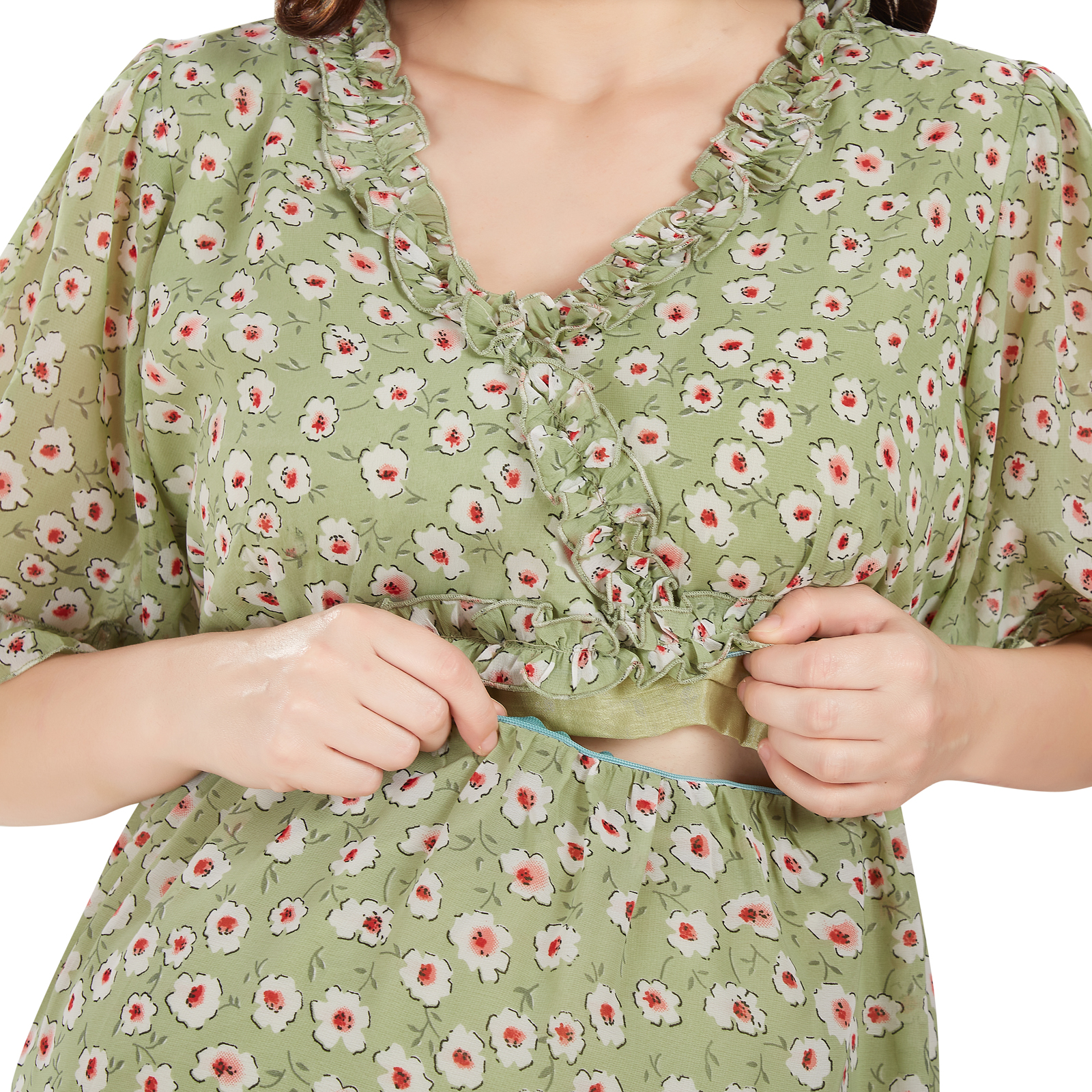 Green Georgette Fulllength Maternity Dress - Green - Image 4
