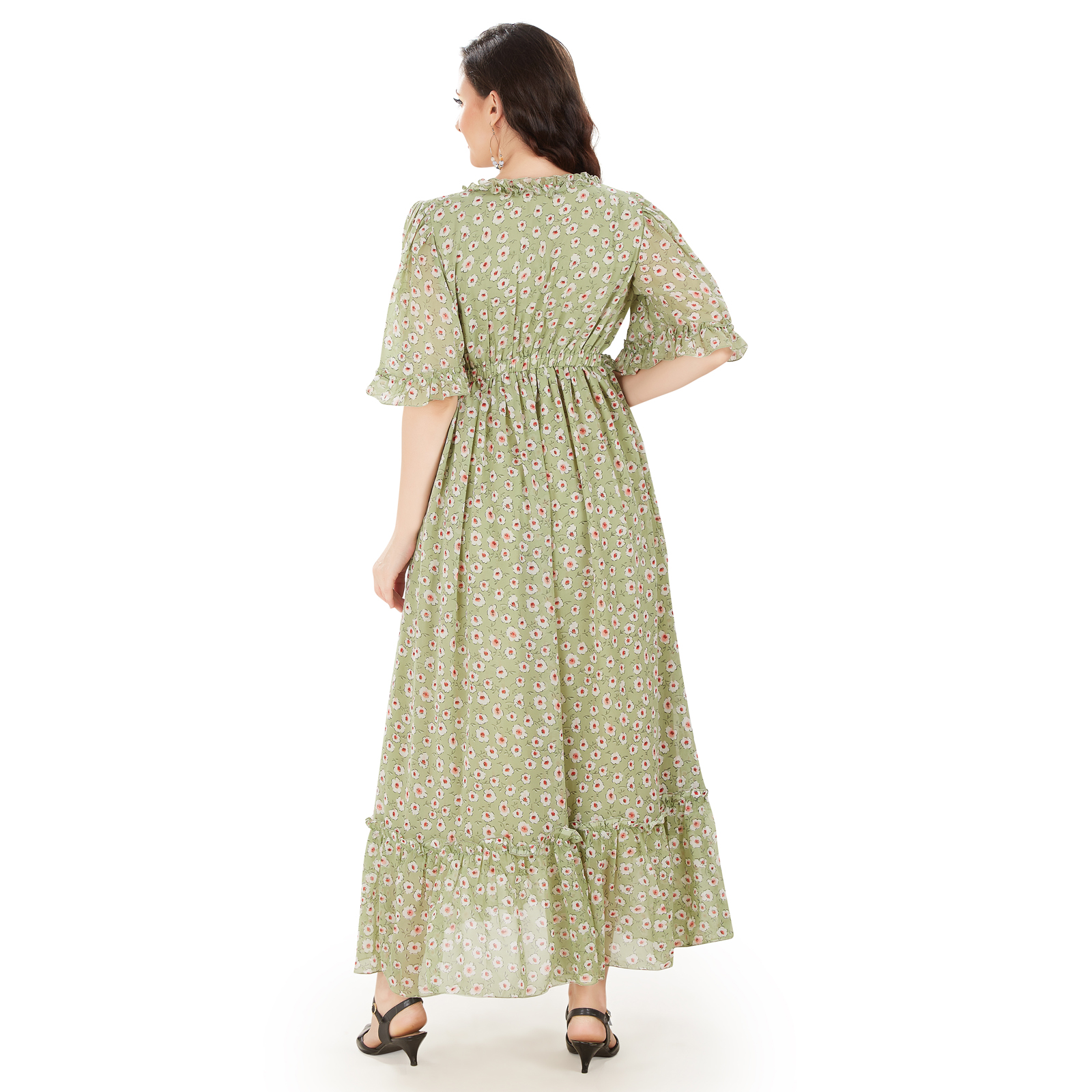 Green Georgette Fulllength Maternity Dress - Green - Image 5