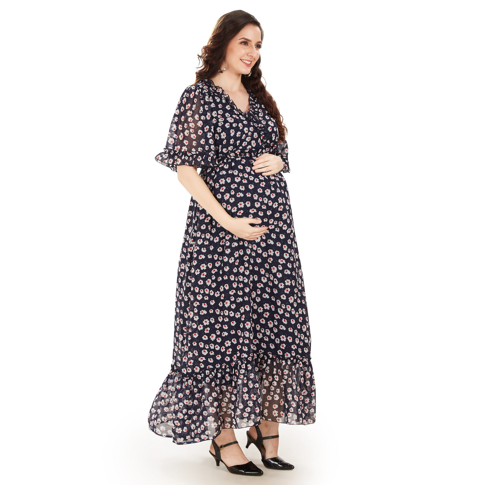 Navy Blue Georgette Maternity Dress - Blue - Image 2