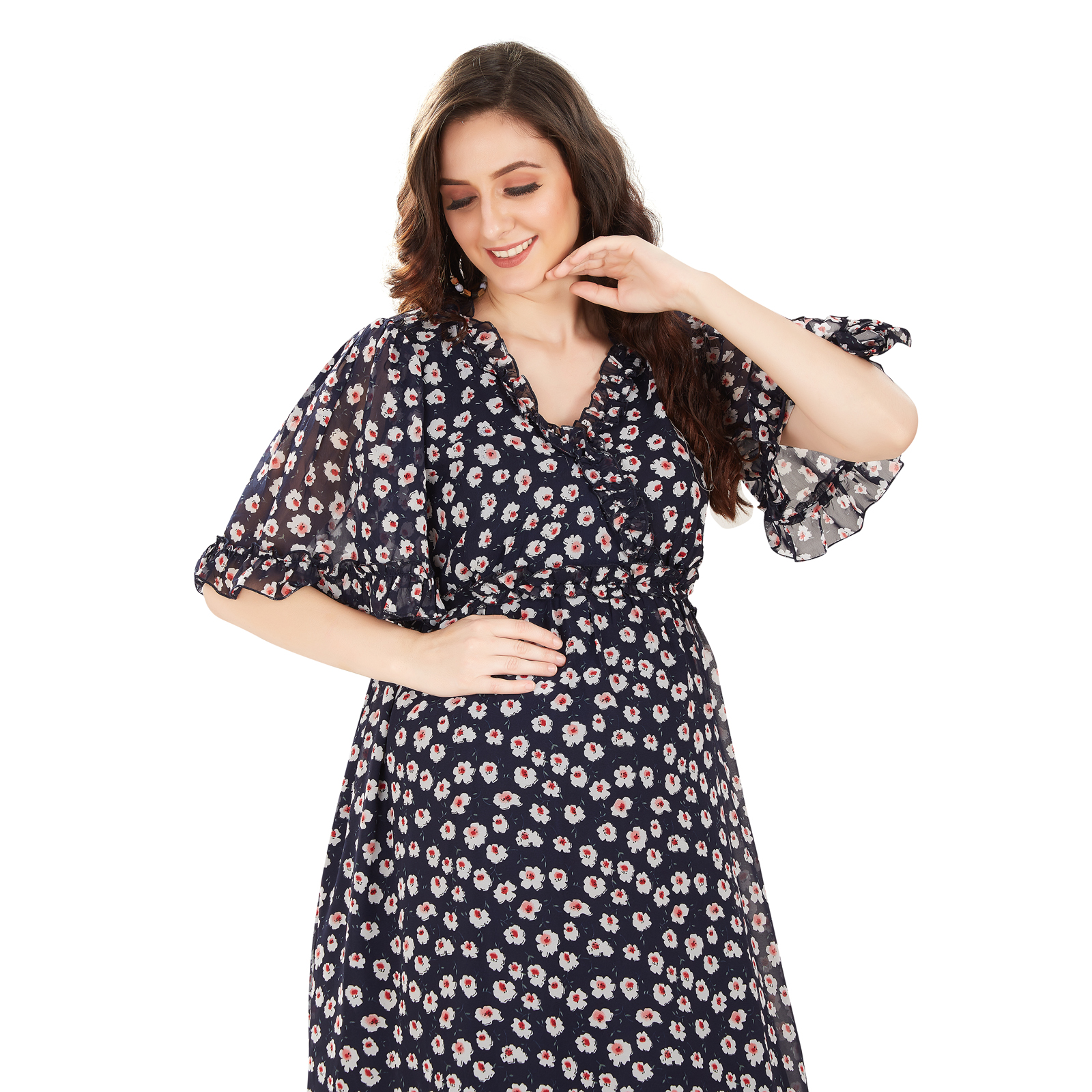 Navy Blue Georgette Maternity Dress - Blue - Image 3