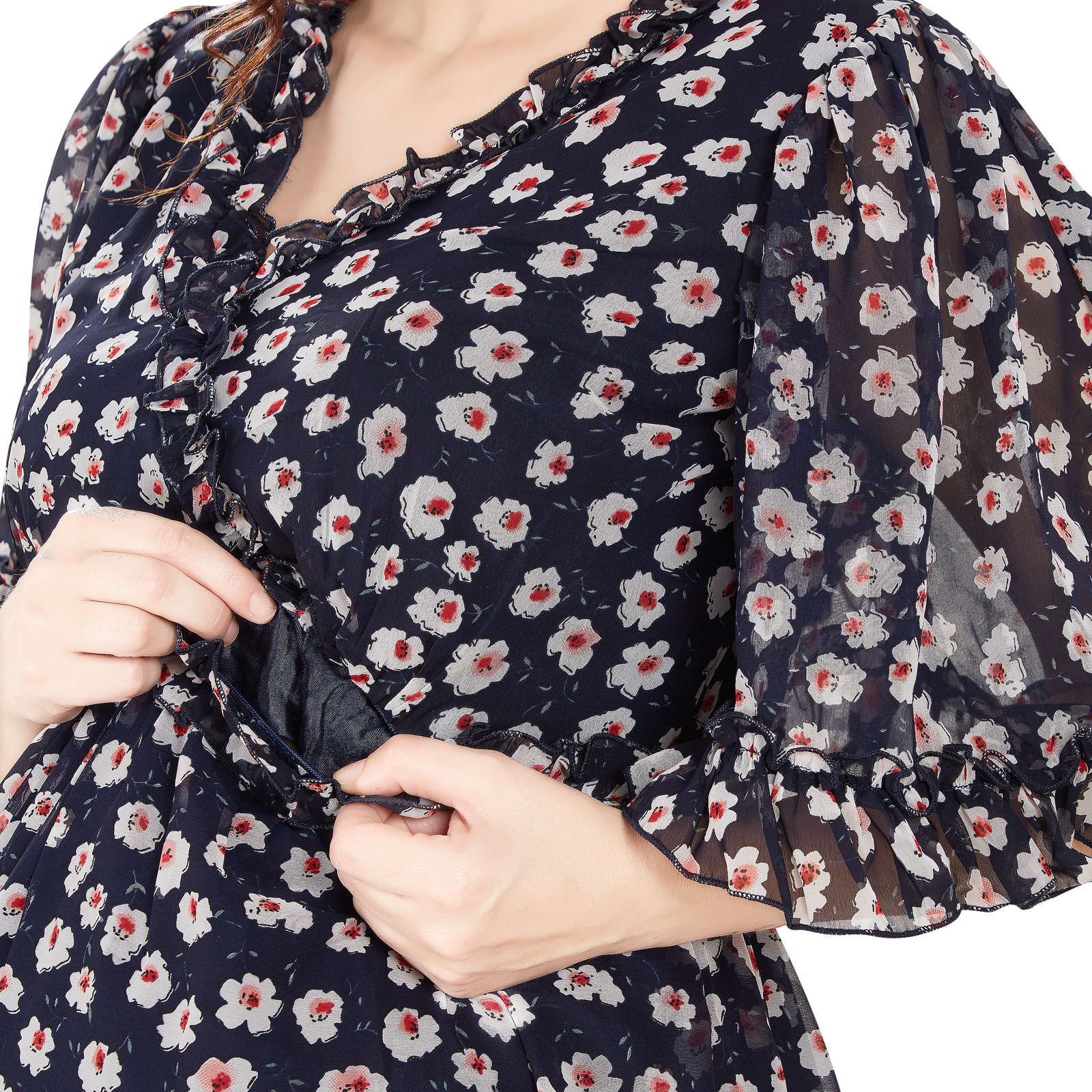 Navy Blue Georgette Maternity Dress - Blue - Image 4