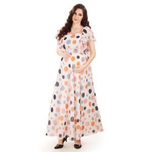 Orange Polka Print Maternity Dress - Orange