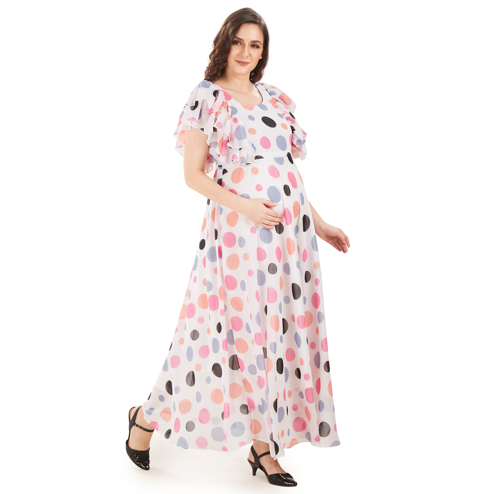 Pink Polka Print Maternity Dress - Pink - Image 3
