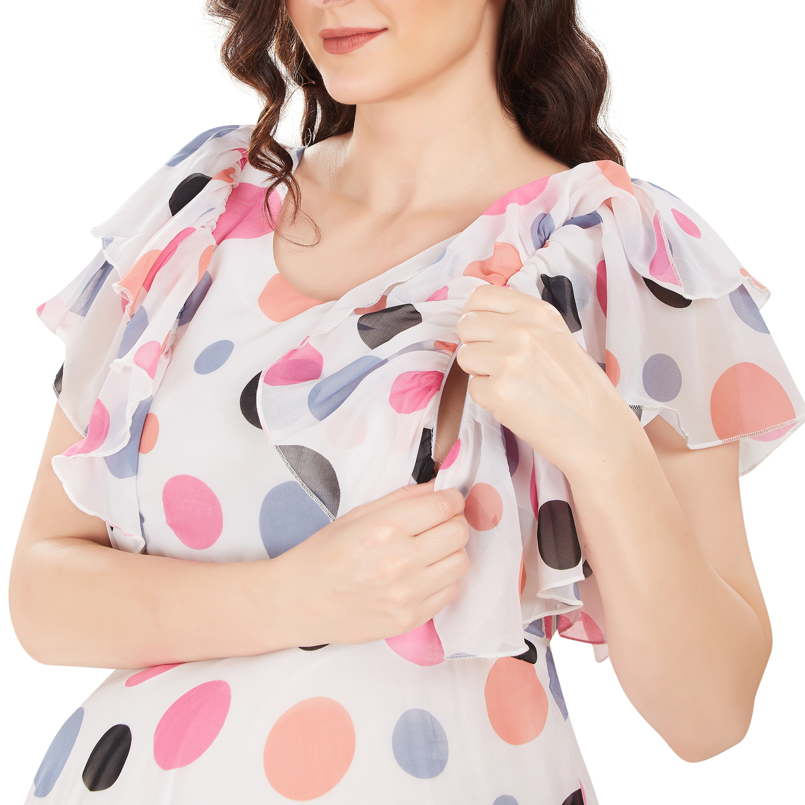 Pink Polka Print Maternity Dress - Pink - Image 4