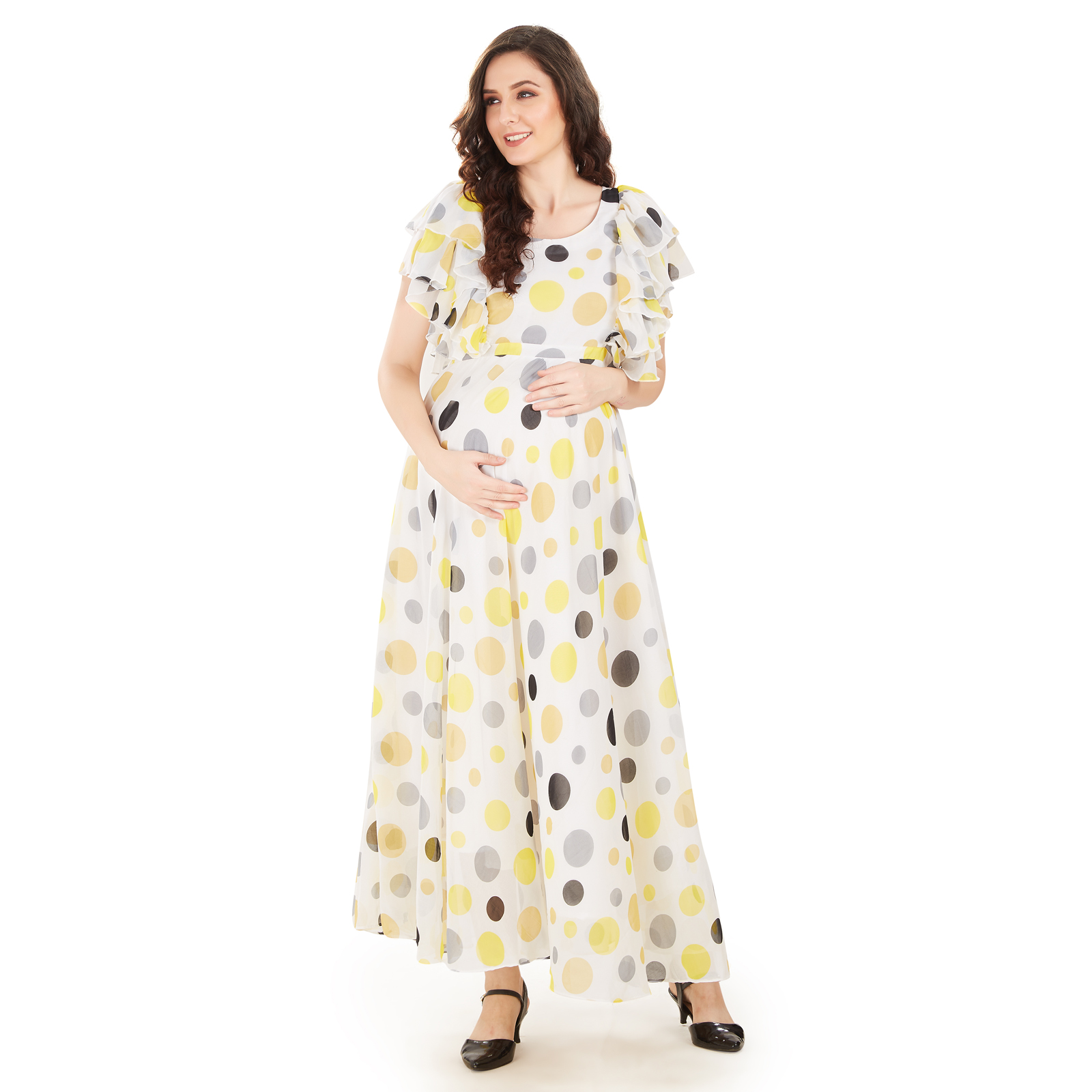 Yellow Polka Print Maternity Dress - Yellow