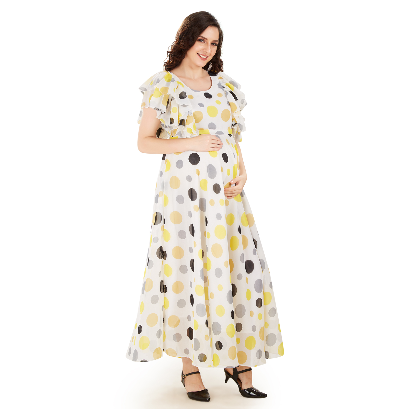 Yellow Polka Print Maternity Dress - Yellow - Image 2