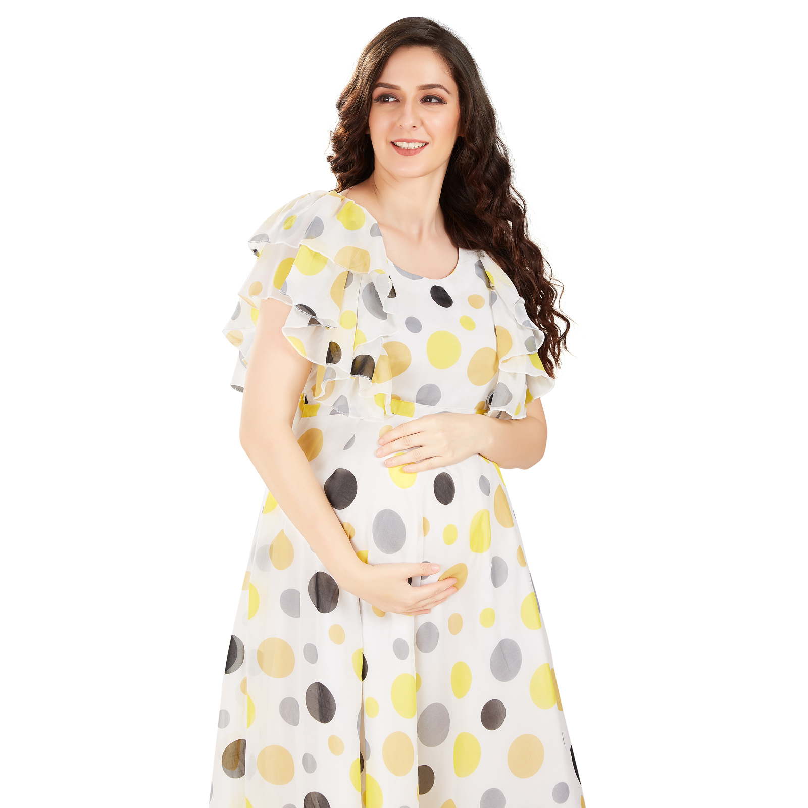 Yellow Polka Print Maternity Dress - Yellow - Image 3