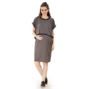 Grey Cotton Layered Maternity Dress - Grey