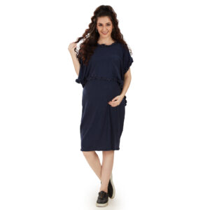 Navy Blue Cotton Maternity Dress - Blue