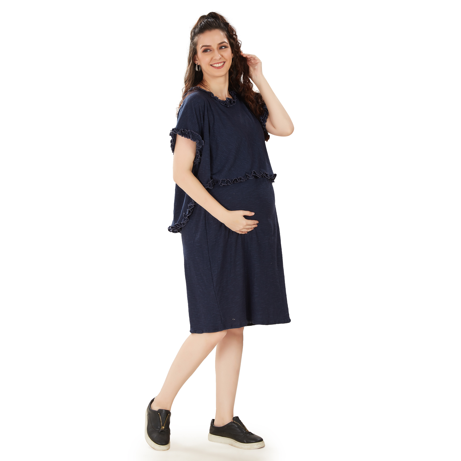 Navy Blue Cotton Maternity Dress - Blue - Image 2