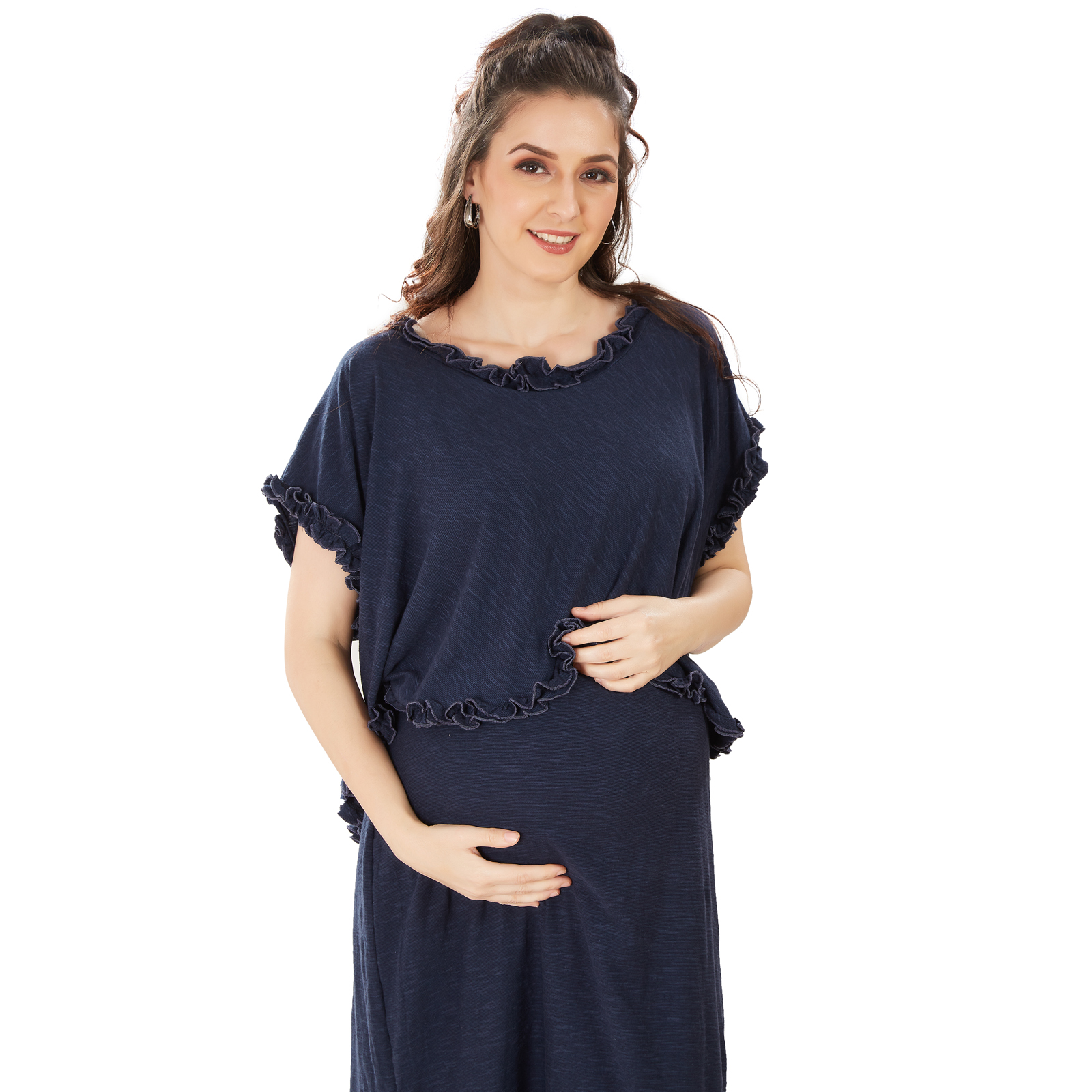 Navy Blue Cotton Maternity Dress - Blue - Image 3