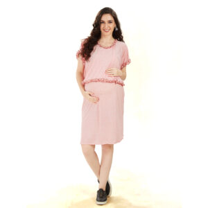 Pink Cotton Layered Maternity Dress - Pink