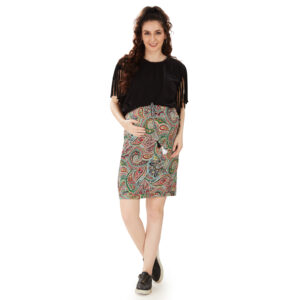 Multicolor Cotton Lycra Maternity Dress - Black