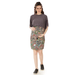 Multicolor Cotton Lycra Maternity Dress - Grey
