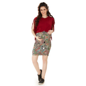 Multicolor Cotton Lycra Maternity Dress - Red
