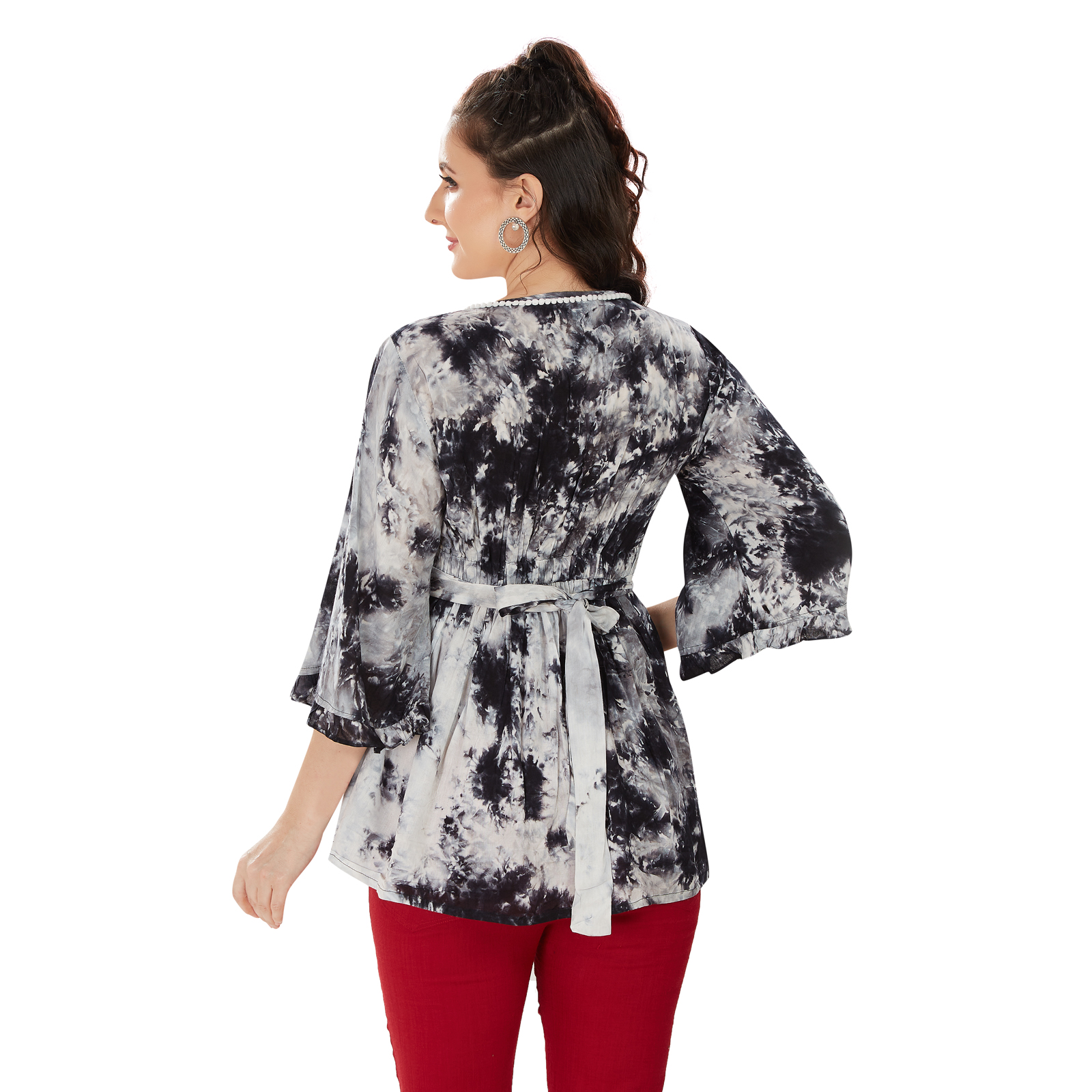 Black White Tiedye Maternity Top - Black - Image 5