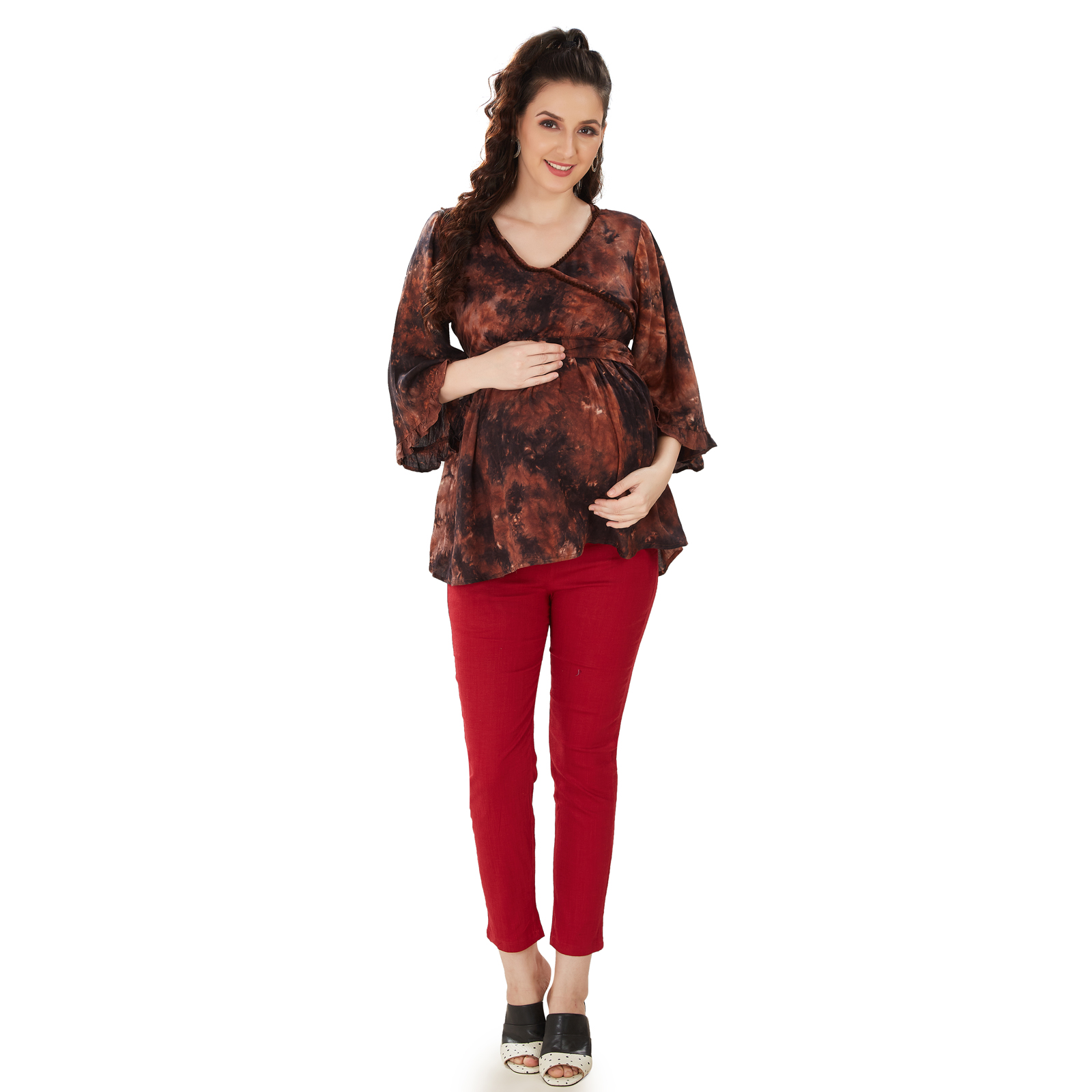 Chocolate Brown Tiedye Maternity Top - Brown