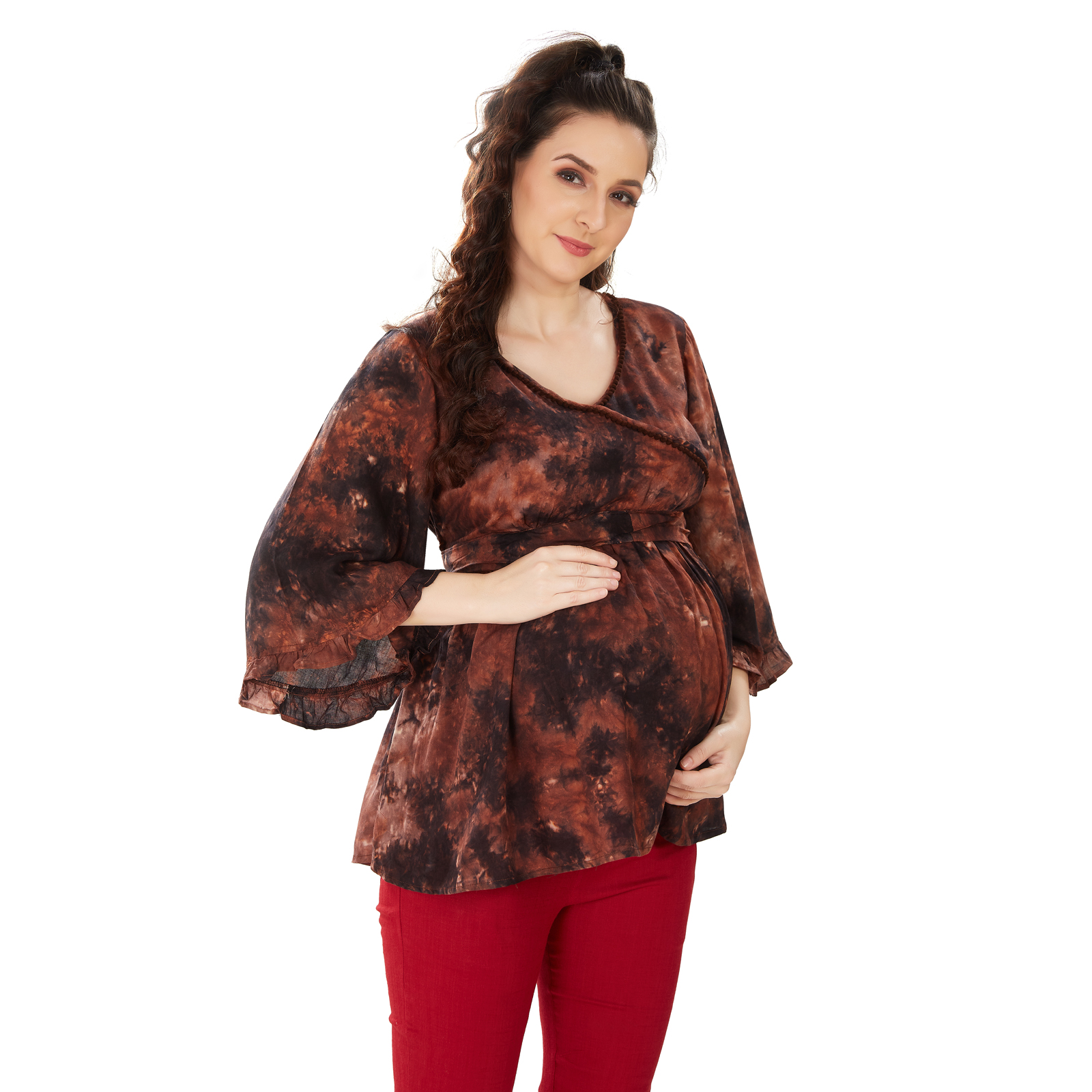 Chocolate Brown Tiedye Maternity Top - Brown - Image 3