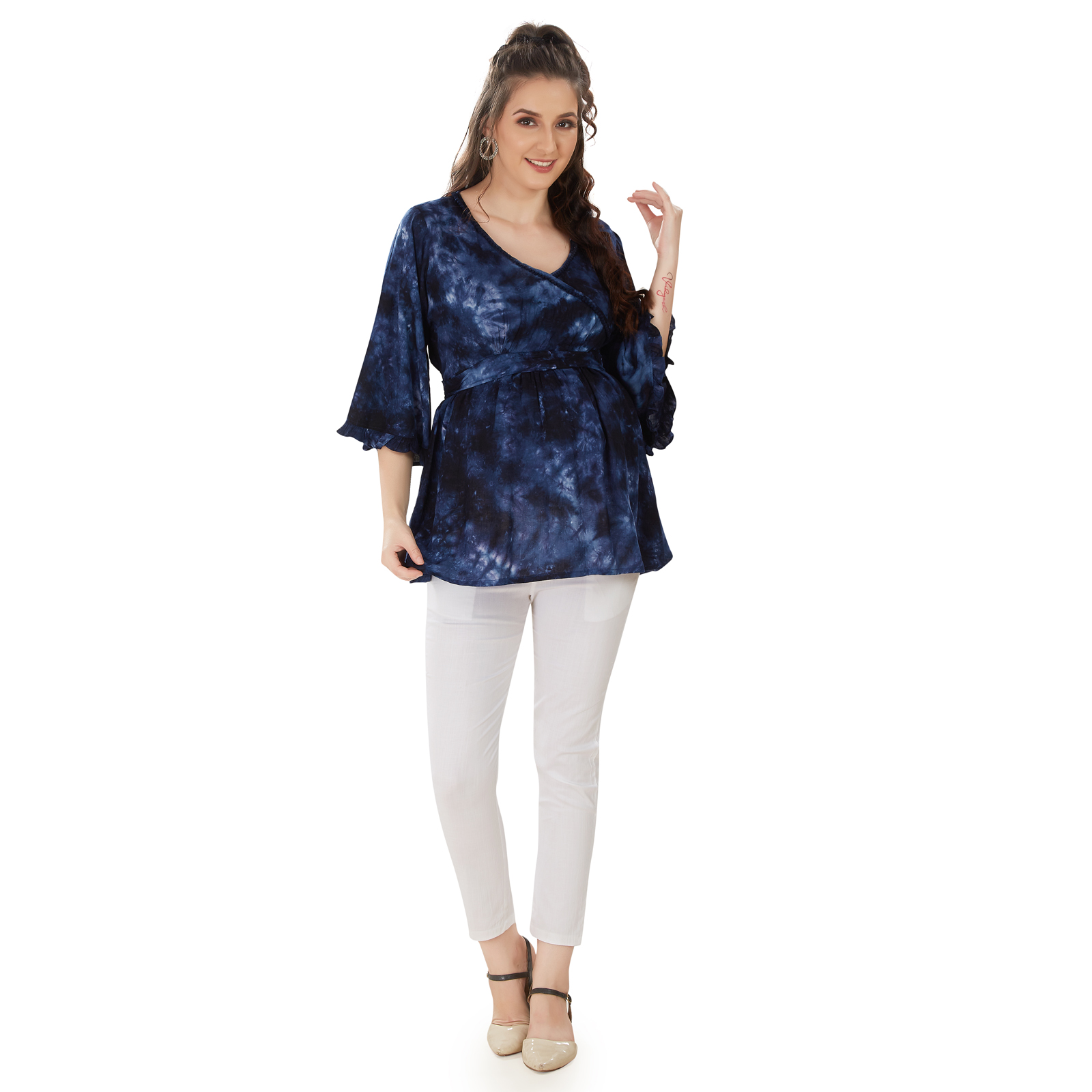 Indigo Blue Tiedye Maternity Top - Blue
