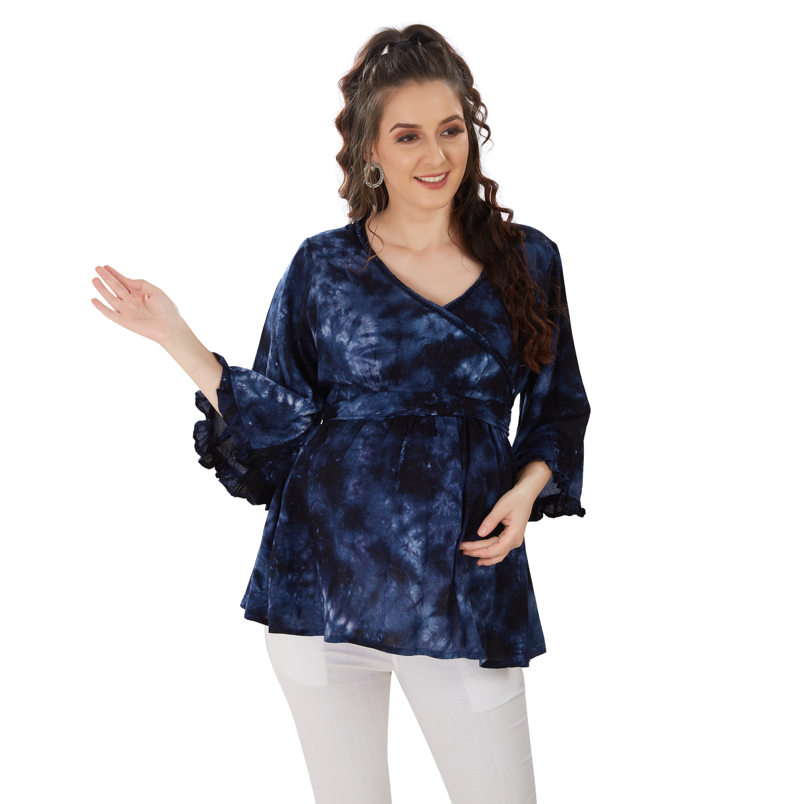 Indigo Blue Tiedye Maternity Top - Blue - Image 2