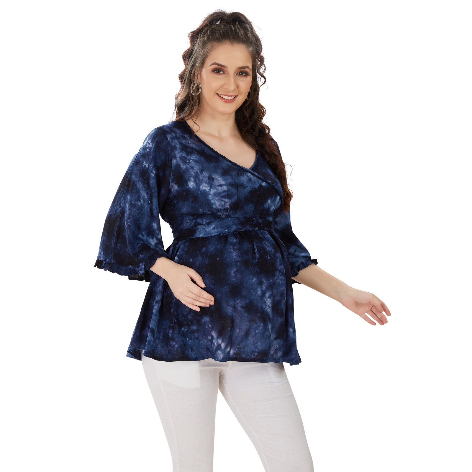 Indigo Blue Tiedye Maternity Top - Blue - Image 3