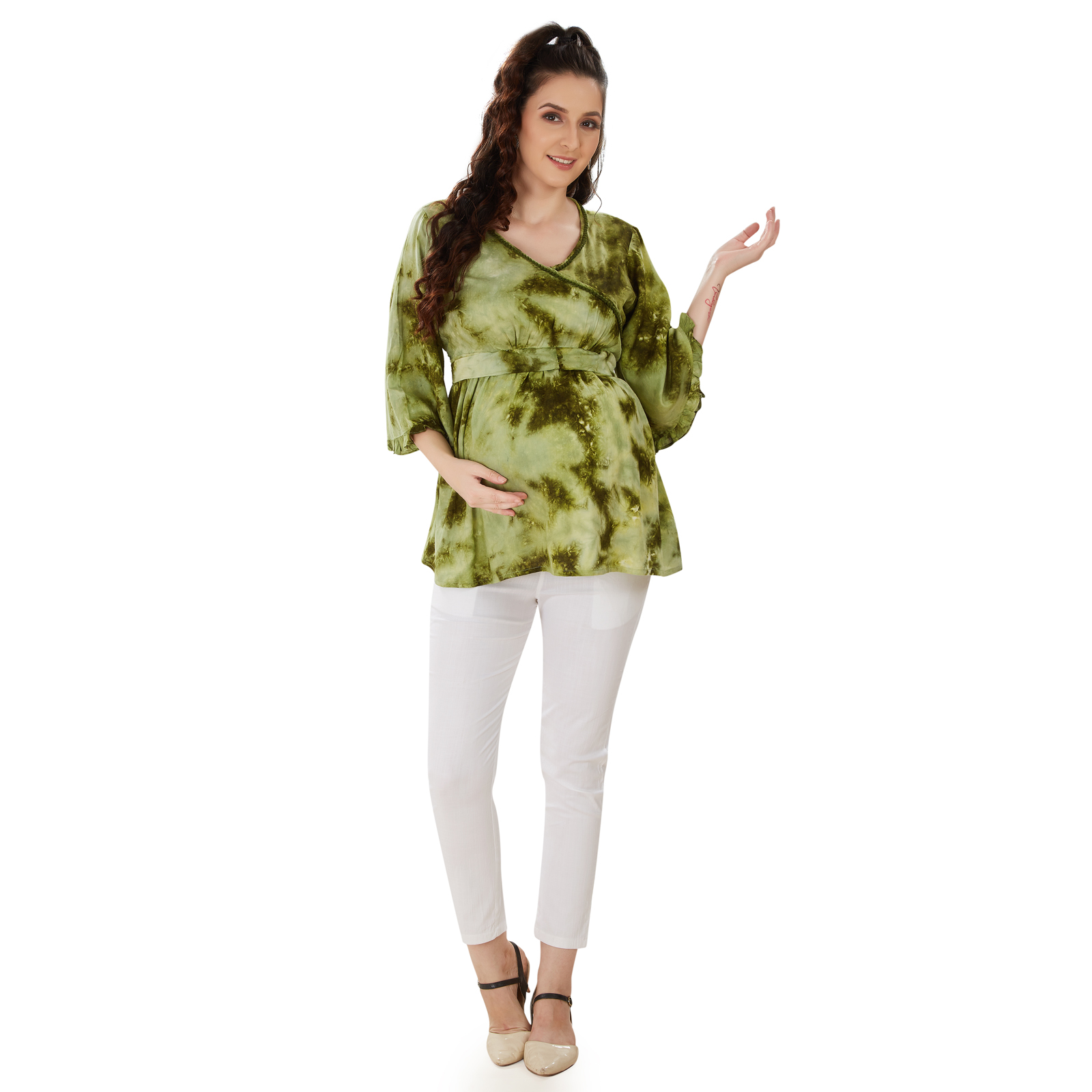 Olive Green Tiedye Maternity Top - Green