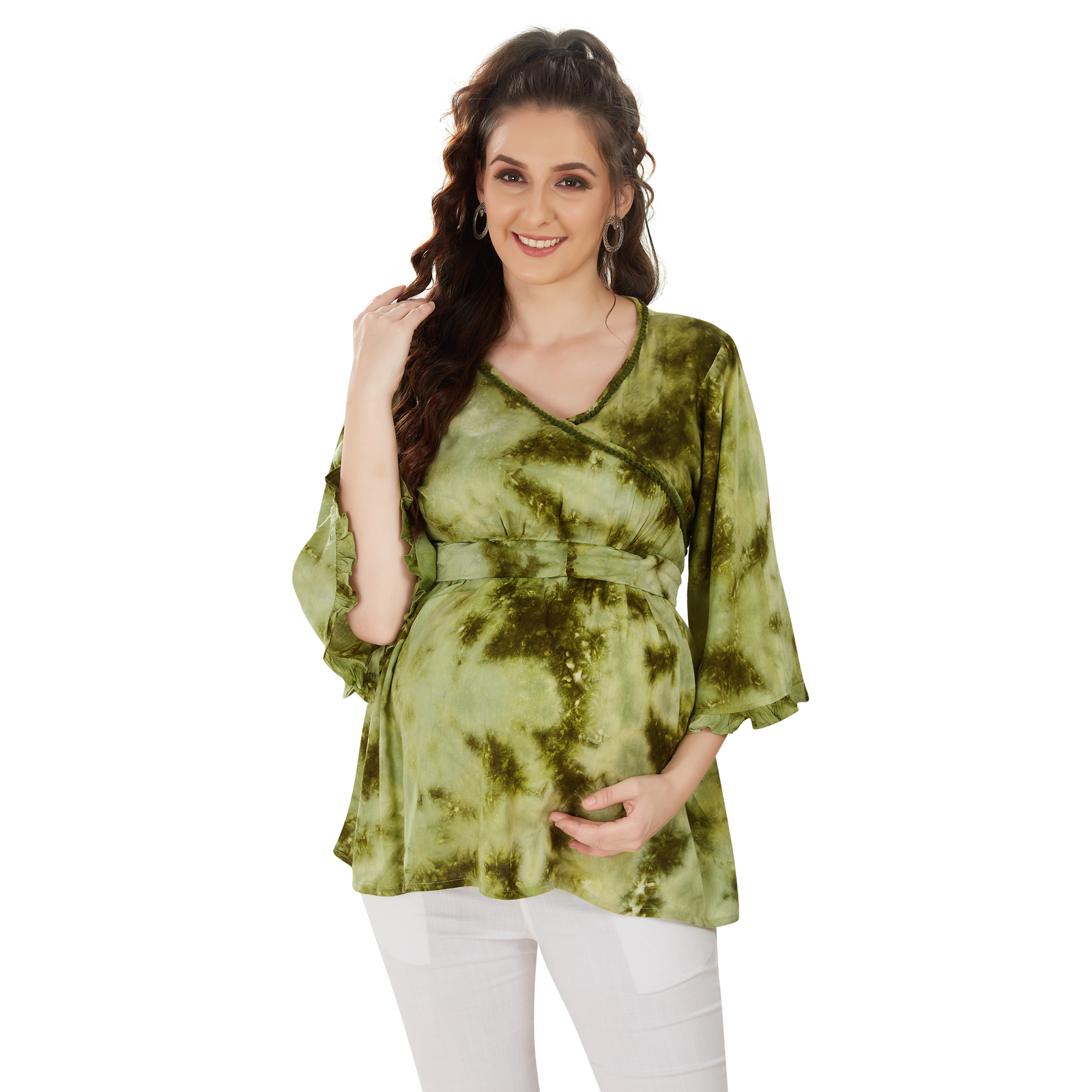 Olive Green Tiedye Maternity Top - Green - Image 2