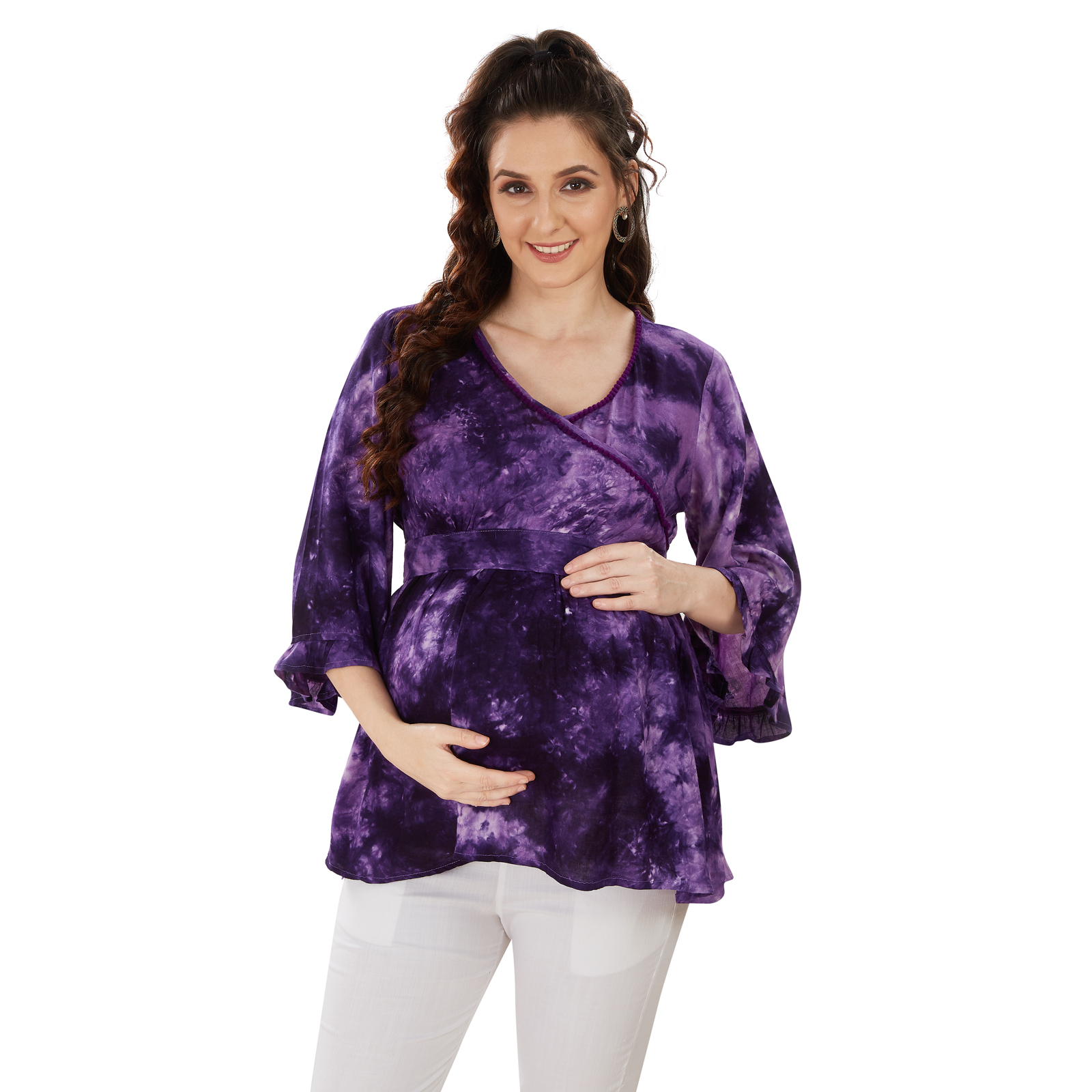 Purple Tiedye Fit Maternity Top - Purple - Image 2