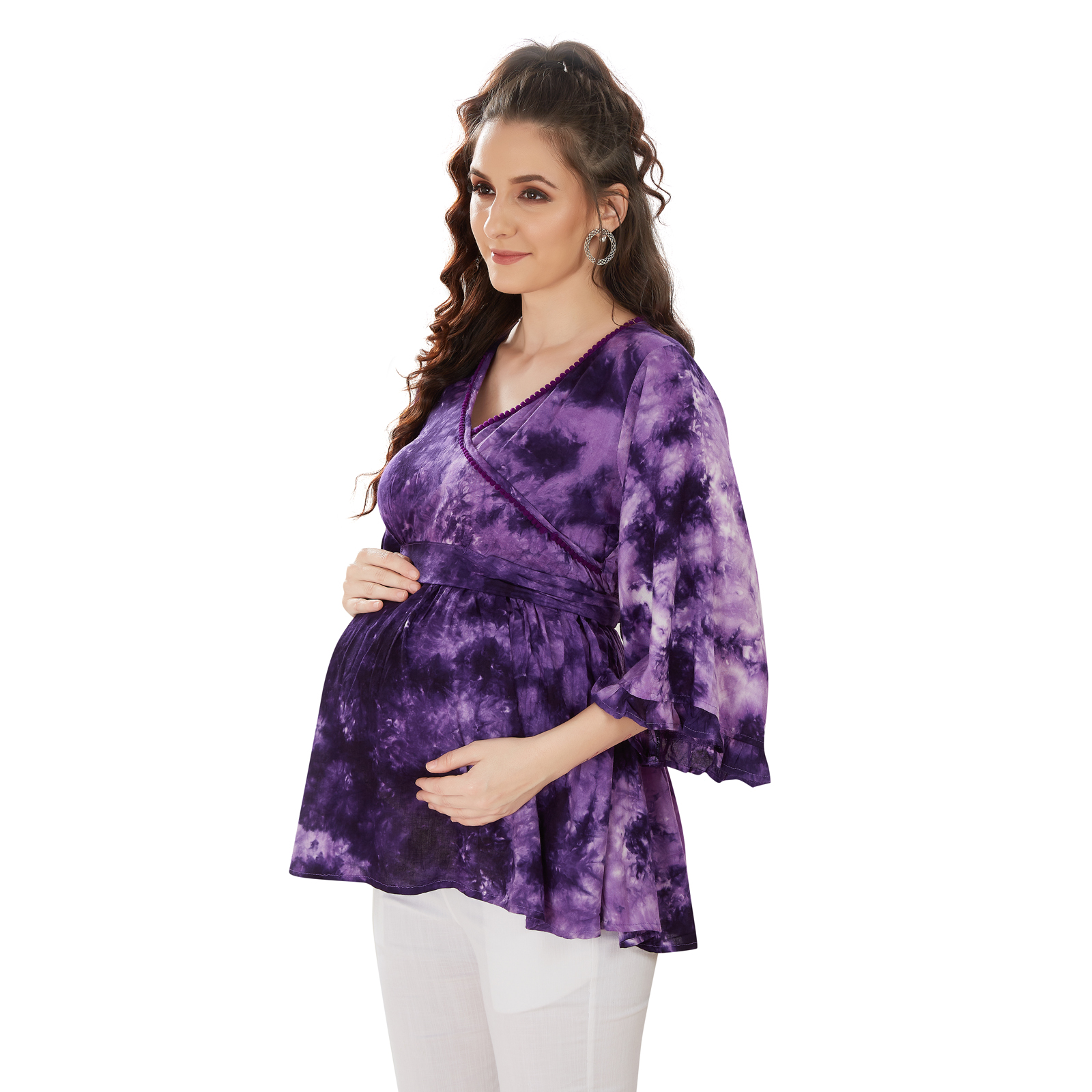 Purple Tiedye Fit Maternity Top - Purple - Image 3