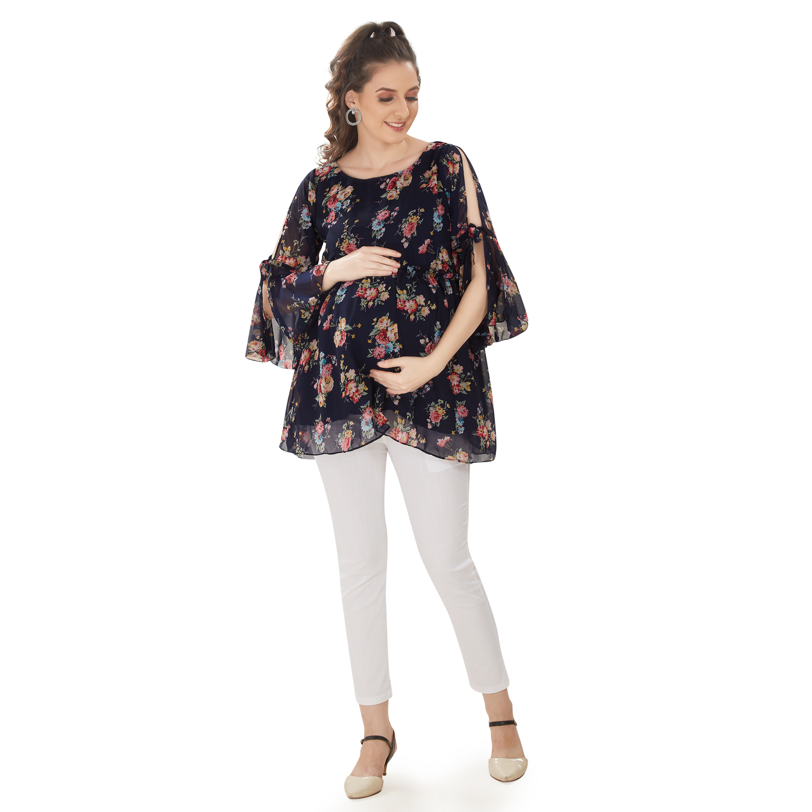 Obsidian Navy Floral Maternity Top - Blue