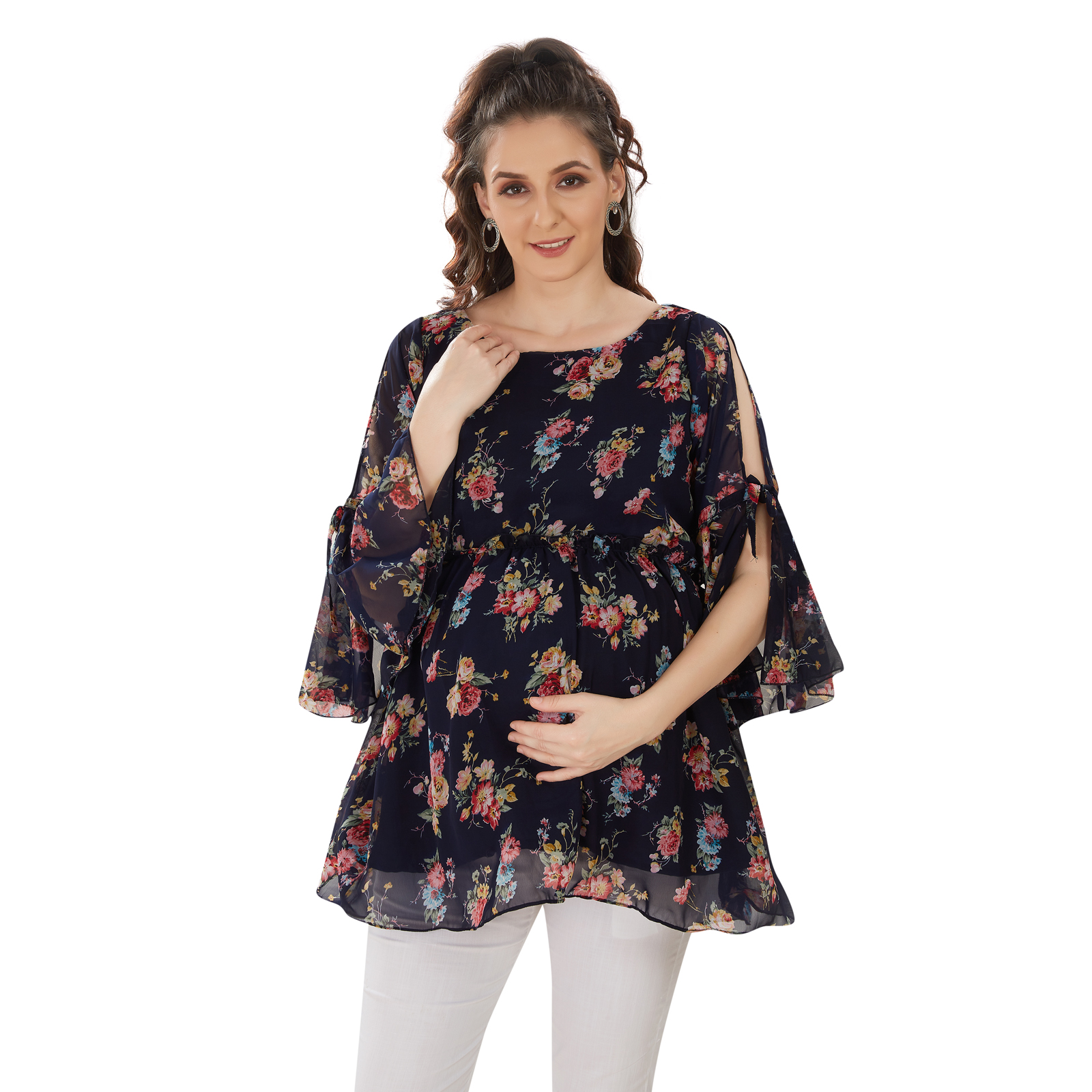Obsidian Navy Floral Maternity Top - Blue - Image 2
