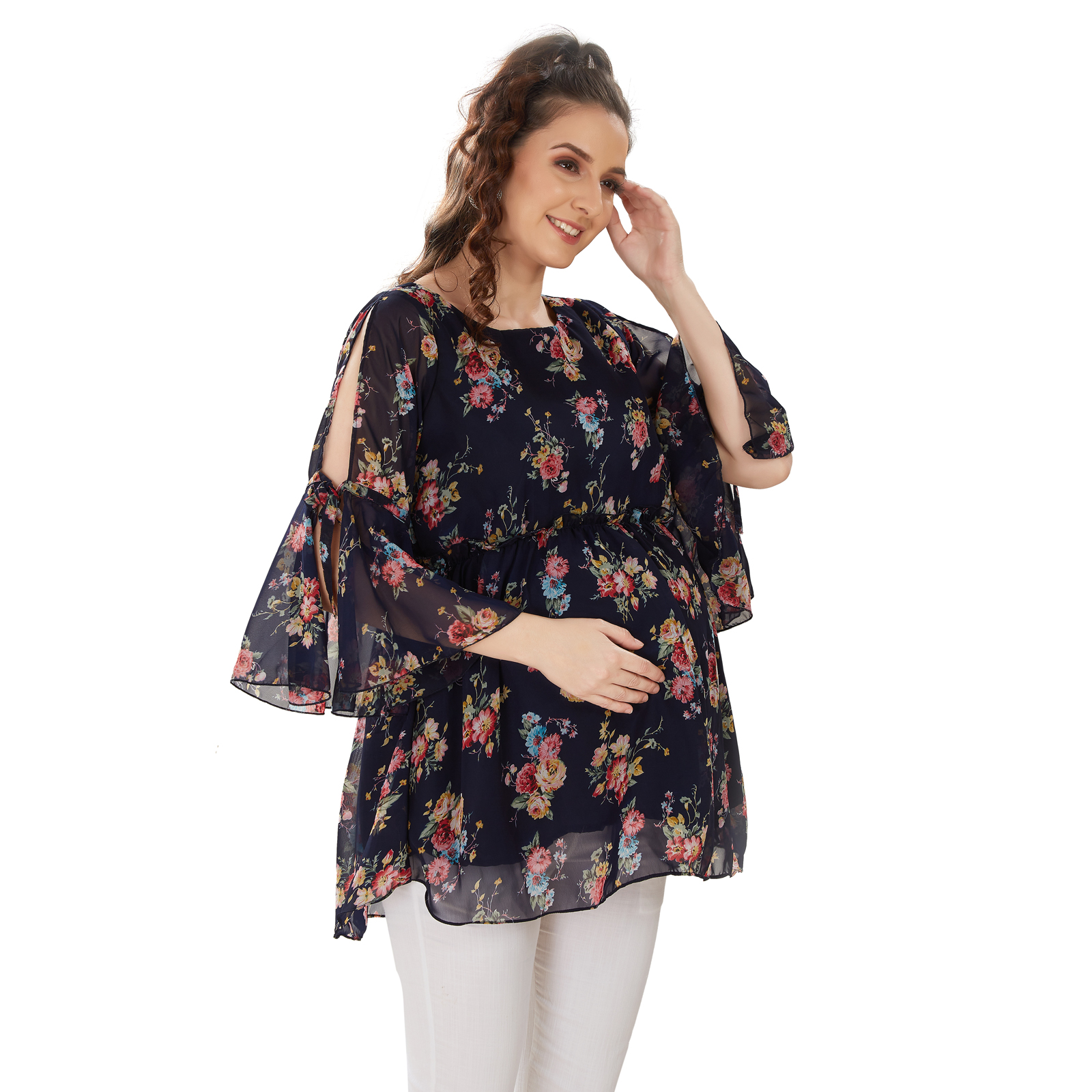 Obsidian Navy Floral Maternity Top - Blue - Image 3
