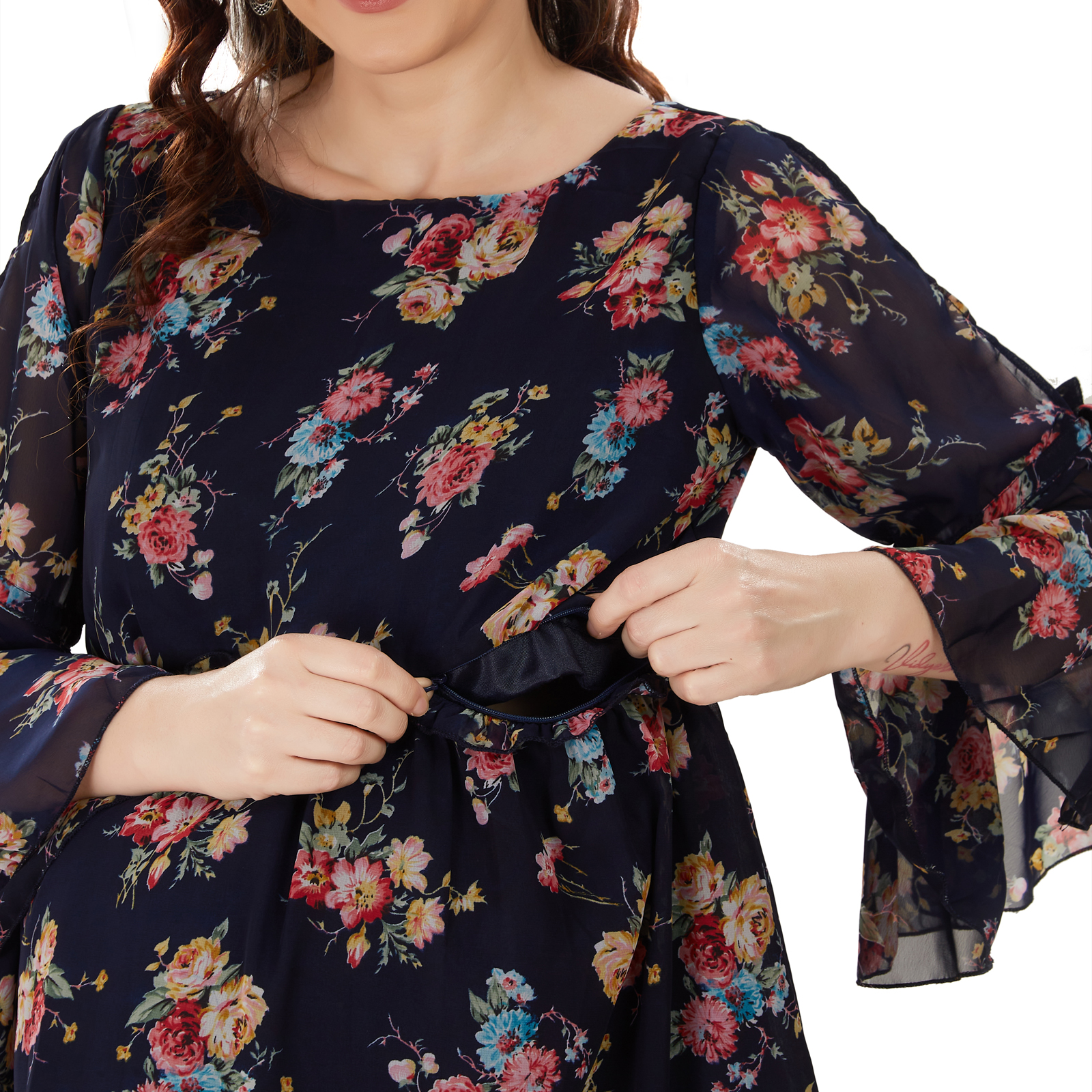 Obsidian Navy Floral Maternity Top - Blue - Image 4