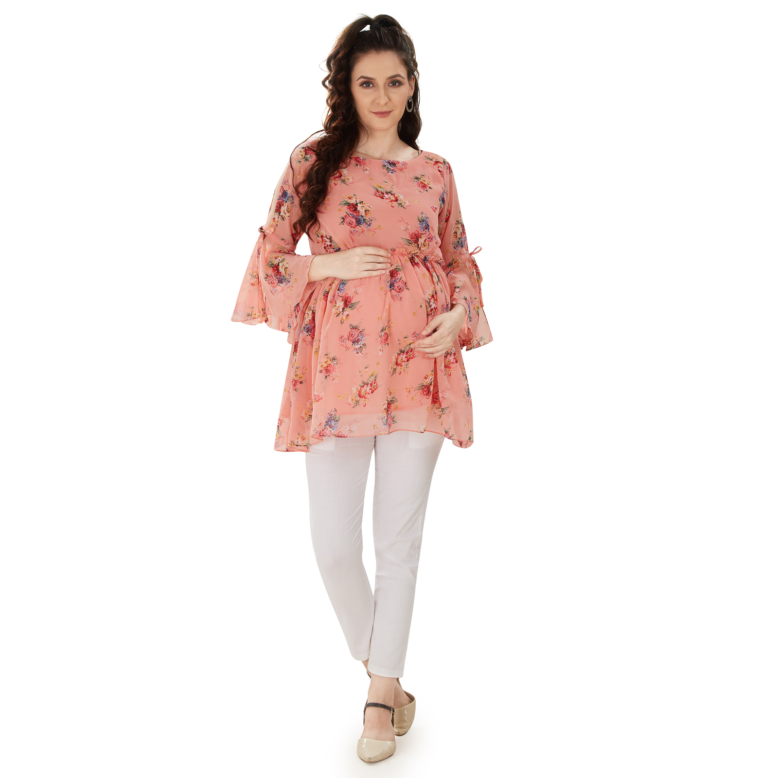 Peach Blossom Floral Maternity Top - Red
