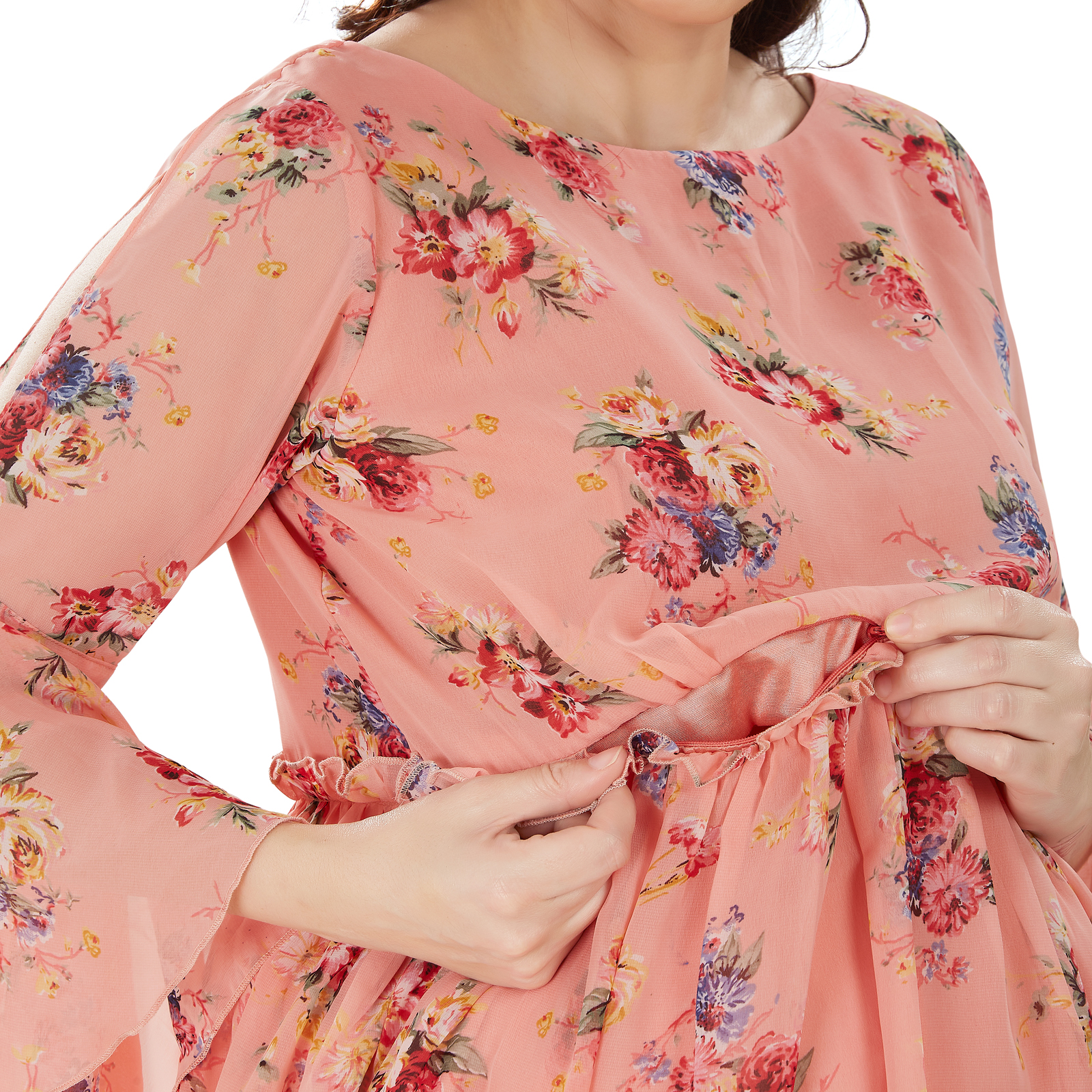 Peach Blossom Floral Maternity Top - Red - Image 4