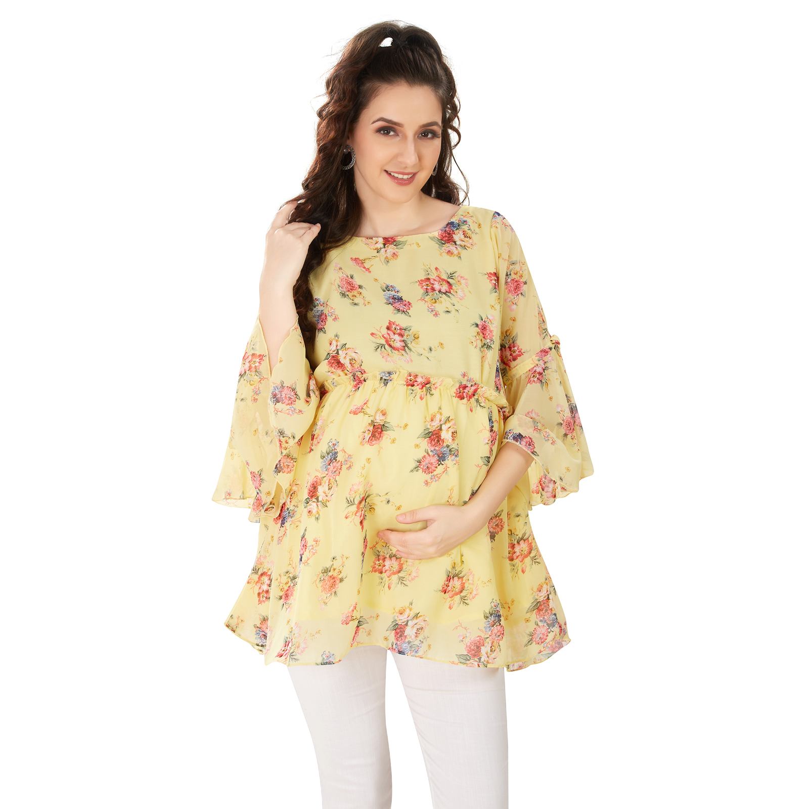 Sunshine Yellow Floral Maternity Top - Yellow - Image 2
