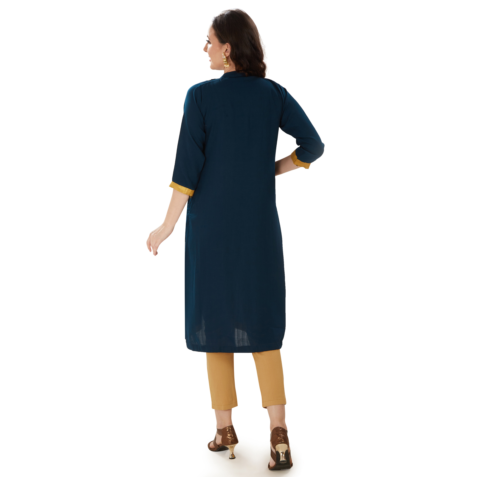 Teal Blue Goldembroidered Maternity Kurta - Blue - Image 5