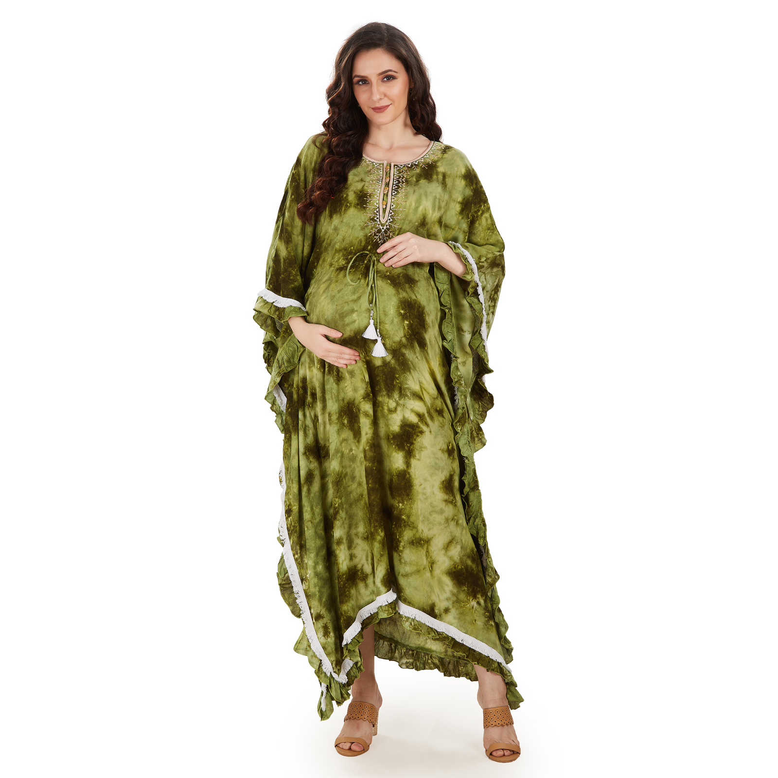 Olive Green Tiedye Maternity Dress - Green