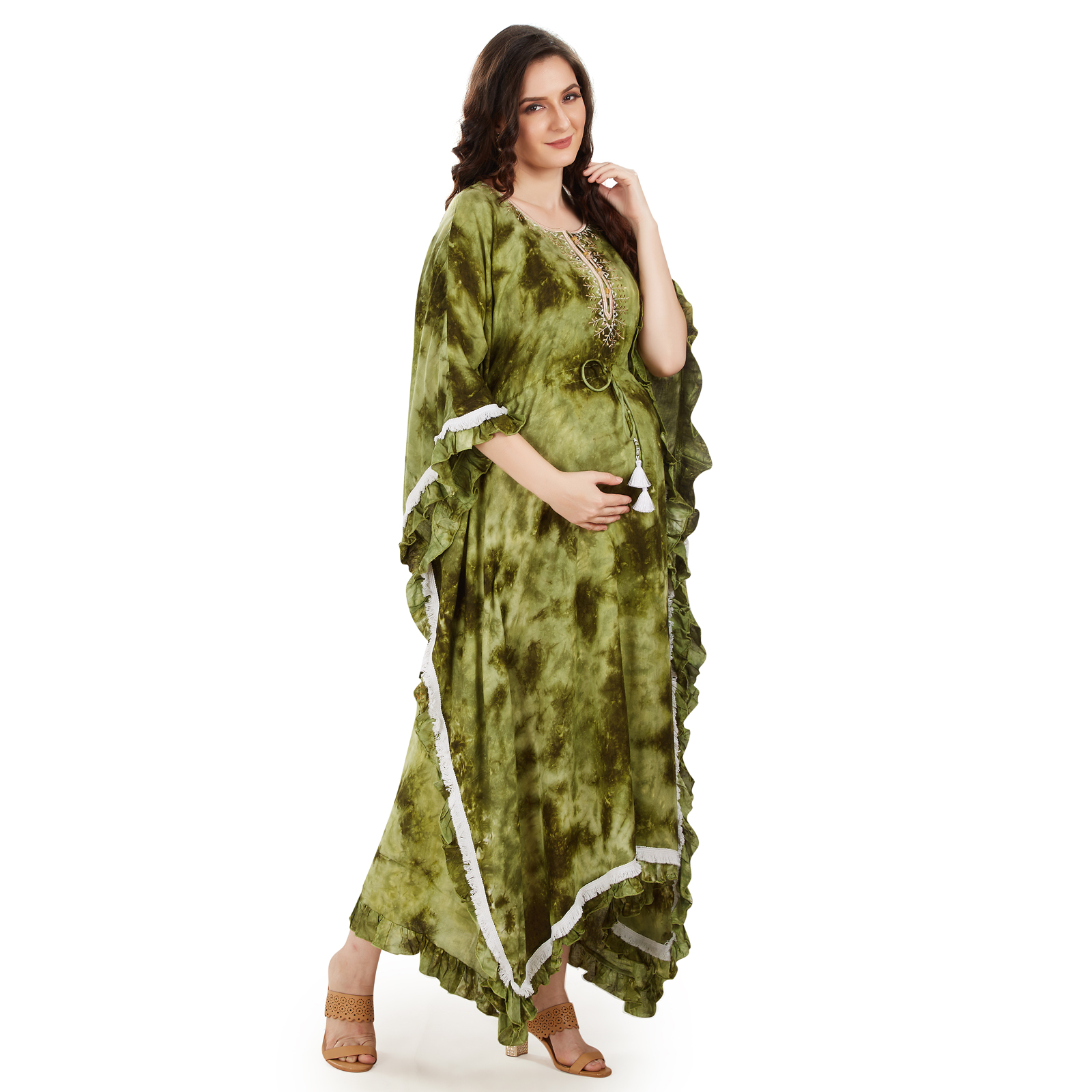 Olive Green Tiedye Maternity Dress - Green - Image 2