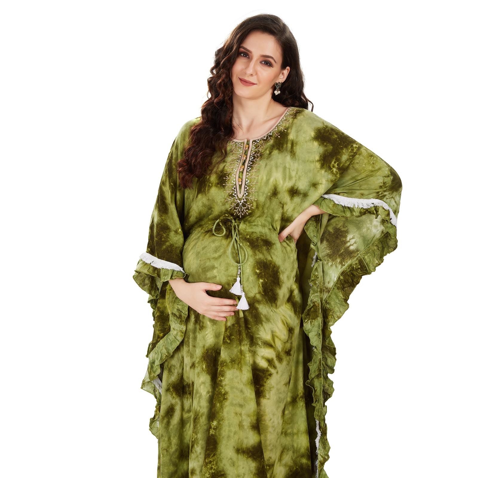 Olive Green Tiedye Maternity Dress - Green - Image 3