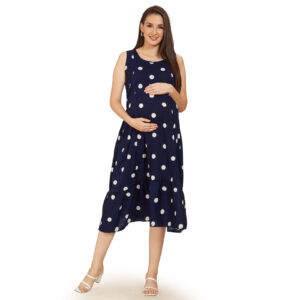 Navy Blue Classic Maternity Dress - Blue