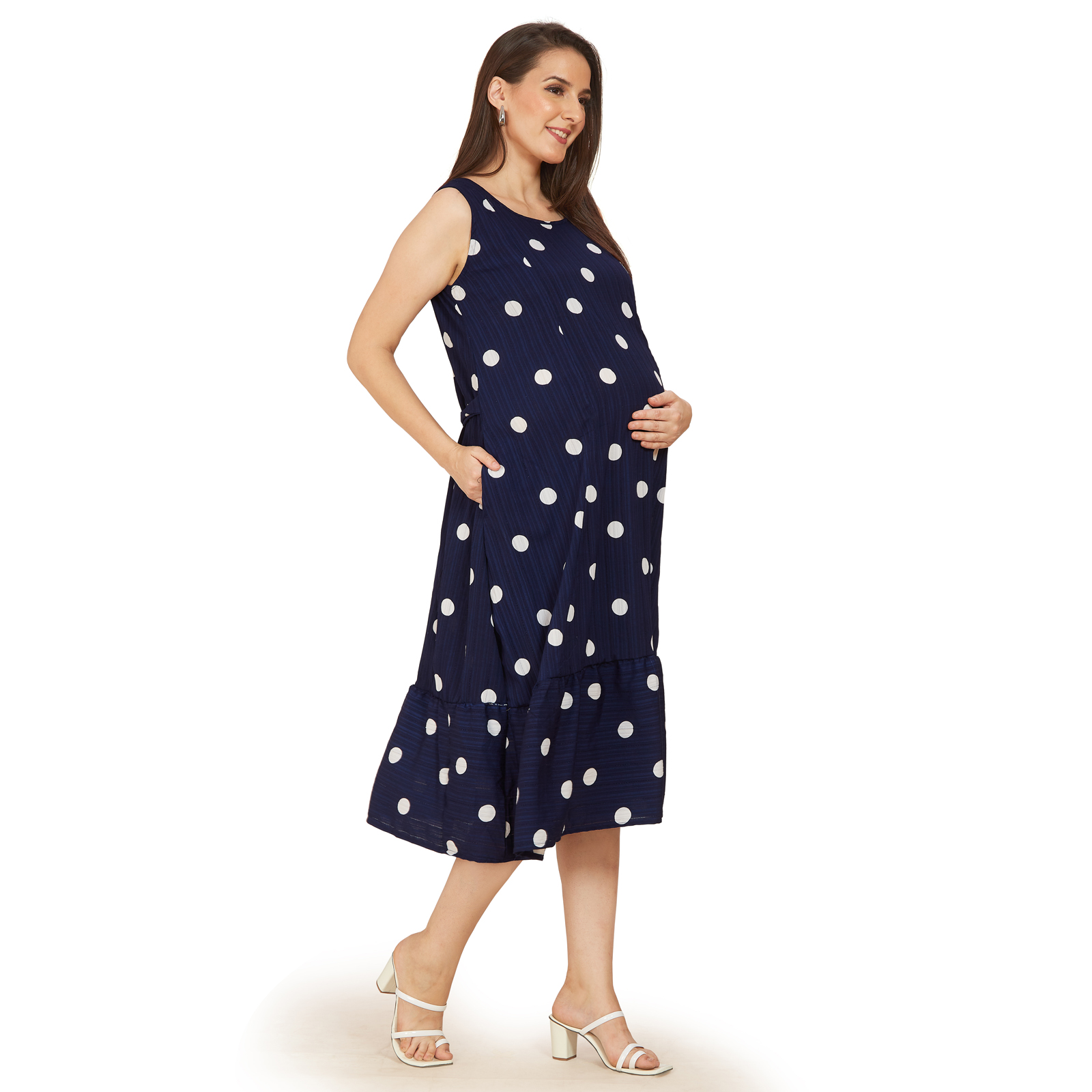 Navy Blue Classic Maternity Dress - Blue - Image 2