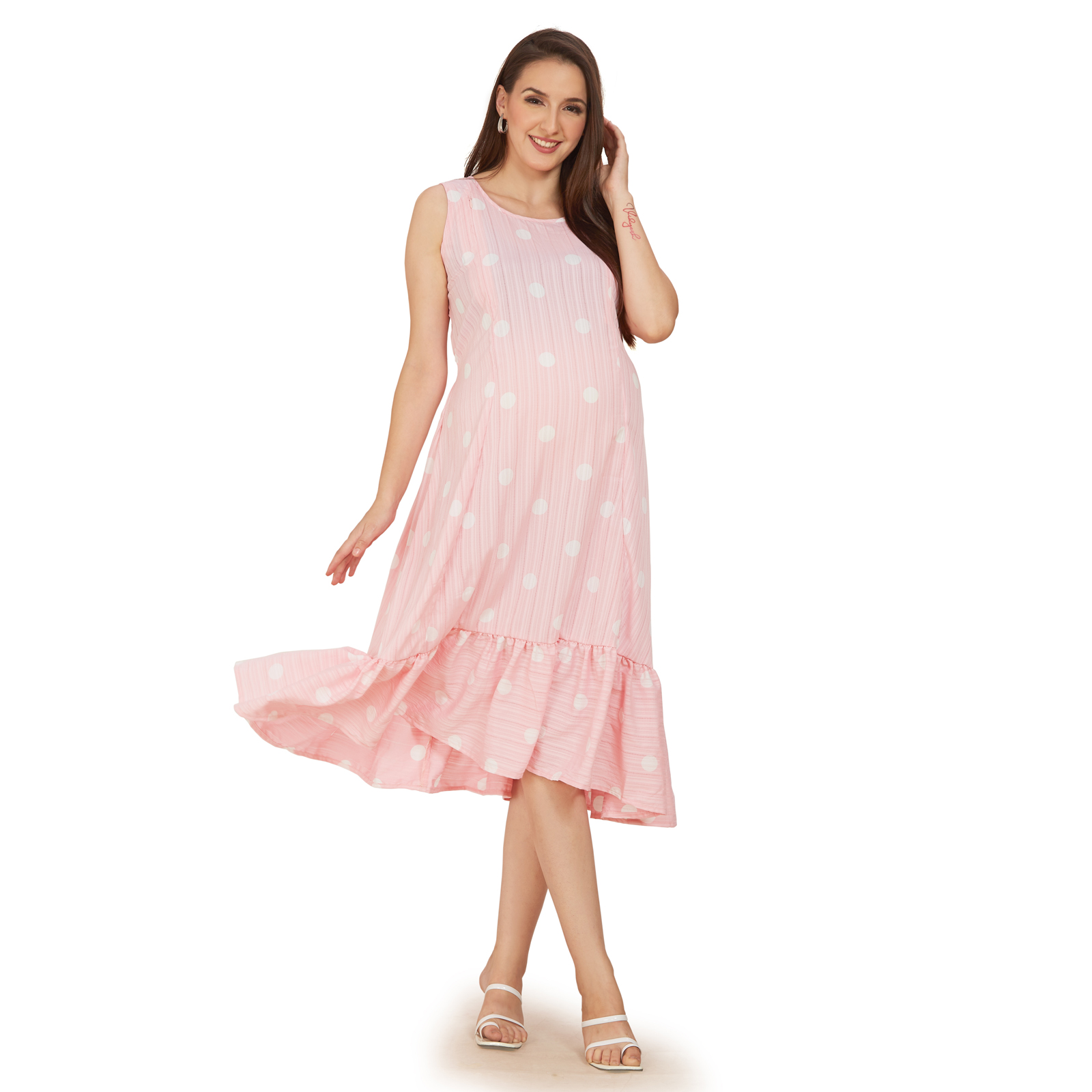 Pink Classic Solid Maternity Dress - Pink
